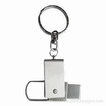 Mini Swivel USB Drive with Keychain, Made of Stainless Steel Material